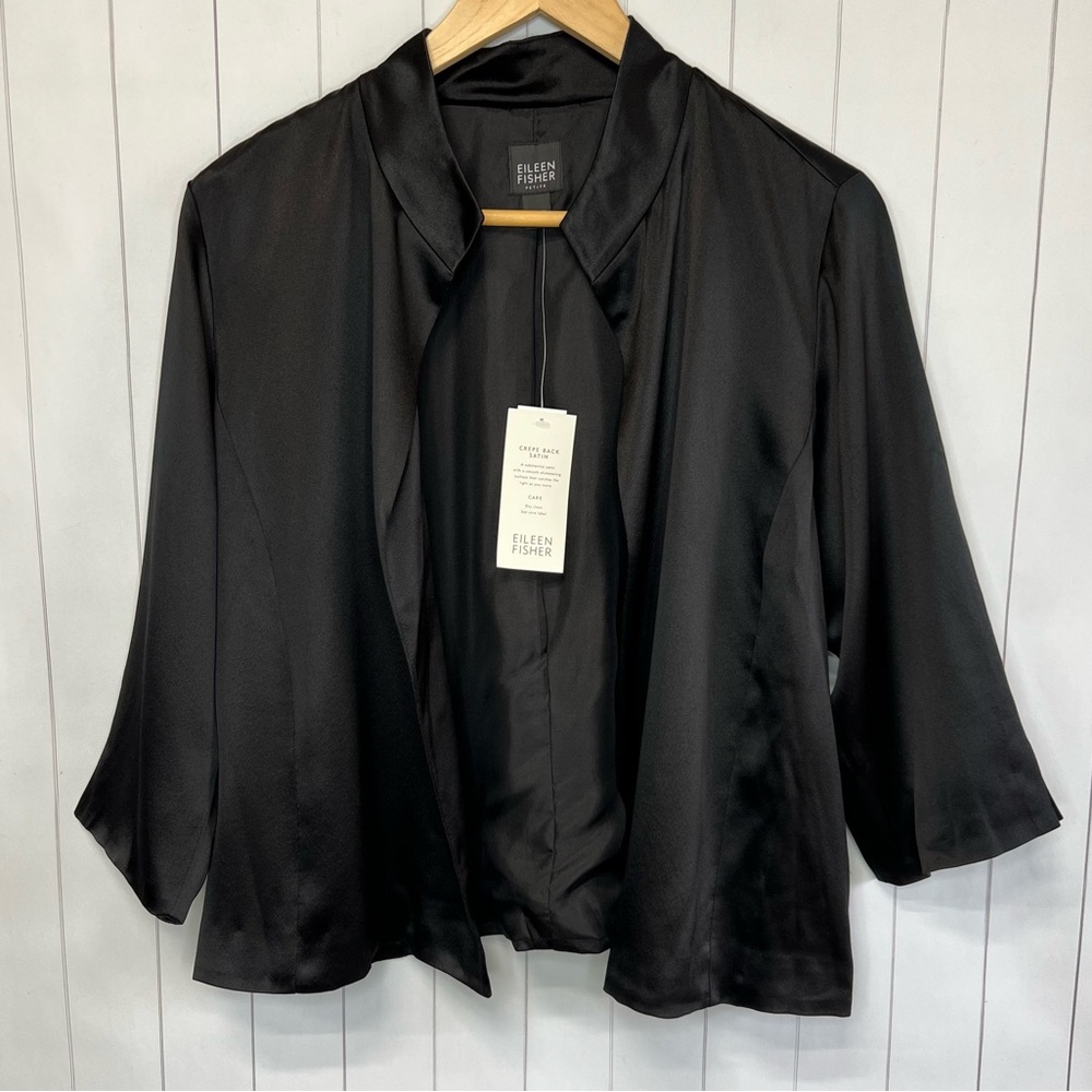 NWT - Eileen Fisher Stand Collar 3/4 Sleeve Jacket - 100% Silk - Petite Large